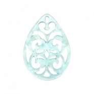 Resin Anhänger Tropfen Barock 38x27mm Bleached aqua