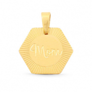 Stainless Steel - Rostfrei Stahl Anhänger Hexagon "mom" Mix&Match Gold