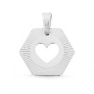 Stainless Steel - Rostfrei Stahl Anhänger Hexagon Heart Mix&Match Silber