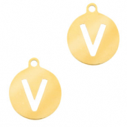 Stainless Steel - Rostfrei Stahl Anhänger 10mm Initial coin V Gold