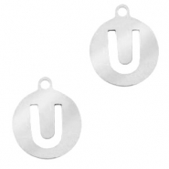 Stainless Steel - Rostfrei Stahl Anhänger 10mm Initial coin U Silber