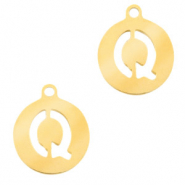 Stainless Steel - Rostfrei Stahl Anhänger 10mm Initial coin Q Gold