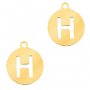 Stainless Steel - Rostfreiem Stahl Anhänger rund 10mm Initial coin H Gold