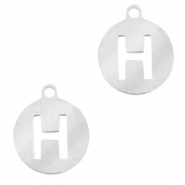 Stainless Steel - Rostfreiem Stahl Anhänger rund 10mm Initial coin H Silber