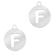 Stainless Steel - Rostfreiem Stahl Anhänger rund 10mm Initial coin F Silber