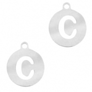 Stainless Steel - Rostfreiem Stahl Anhänger rund 10mm Initial coin C Silber