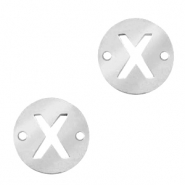 Stainless Steel - Rostfreiem Stahl Anhänger Zwischenstück rund 10mm Initial coin X Silber