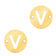 Stainless Steel - Rostfreiem Stahl Anhänger Zwischenstück rund 10mm Initial coin V Gold