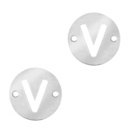 Stainless Steel - Rostfreiem Stahl Anhänger Zwischenstück rund 10mm Initial coin V Silber