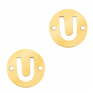 Stainless Steel - Rostfreiem Stahl Anhänger Zwischenstück rund 10mm Initial coin U Gold