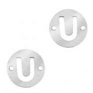 Stainless Steel - Rostfreiem Stahl Anhänger Zwischenstück rund 10mm Initial coin U Silber