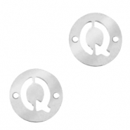 Stainless Steel - Rostfreiem Stahl Anhänger Zwischenstück rund 10mm Initial coin Q Silber