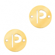 Stainless Steel - Rostfreiem Stahl Anhänger Zwischenstück rund 10mm Initial coin P Gold