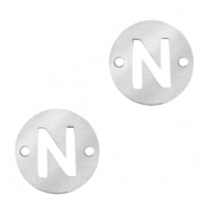 Stainless Steel - Rostfreiem Stahl Anhänger Zwischenstück rund 10mm Initial coin N Silber