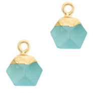 Naturstein Anh&auml;nger Hexagon Turquoise blue-gold