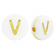 Buchstaben Perlen aus Acryl V White-gold