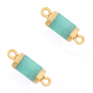 Naturstein Anh&auml;nger Zwischenst&uuml;ck Hexagon Icy turquoise blue-gold