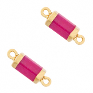 Naturstein Anh&auml;nger Zwischenst&uuml;ck Hexagon Magenta purple-gold