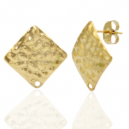 Ohrringe aus Stainless Steel - Rostfreiem Stahl Ohrstecker Quadrat gehämmert mit Öse Gold