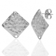 Ohrringe aus Stainless Steel - Rostfreiem Stahl Ohrstecker Quadrat gehämmert mit Öse Silber