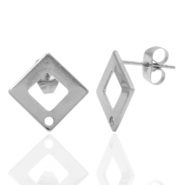 Ohrringe aus Stainless Steel - Rostfreiem Stahl Ohrstecker Quadrat mit Öse Silber