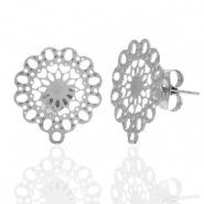 Ohrringe aus Stainless Steel - Rostfreiem Stahl Ohrstecker Bohemian Blume mit Öse Silber