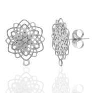 Ohrringe aus Stainless Steel - Rostfreiem Stahl Ohrstecker Bohemian Blume mit Öse Silber