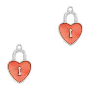 Resin Anhänger Schloss Herz Silver-coral red