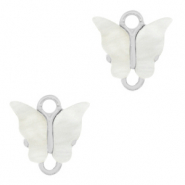 Resin Anhänger Zwischenstück Schmetterling Silver-off white