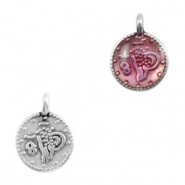 Metall Anhänger DQ religiöse Münze Antik silber-pink transparent (Nickelfrei)
