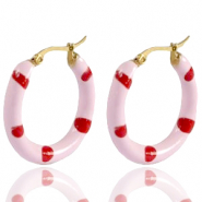 Ohrringe aus Stainless Steel - Rostfreiem Stahl Creolen Enamel 26mm Soft light pink red-gold