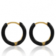 Ohrringe aus Stainless Steel - Rostfreiem Stahl Creolen Enamel 17mm Black-gold