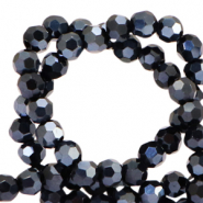 Top Glas Facett Perlen rund 4mm Black-pearl shine coating