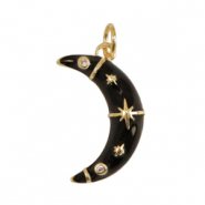 Brass TQ Metall Anhänger Mond Enamel Gold-black