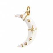 Brass TQ Metall Anhänger Mond Enamel Gold-white