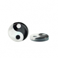 Muschel Perlen Süßwasserperlmutt Symbol Yin & Yang Black-white (Naturliche Farbe Muschel)