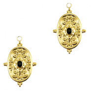 Stainless Steel - Rostfrei Stahl Anhänger Oval Enamel Gold-black