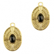 Stainless Steel - Rostfrei Stahl Anhänger Oval mit Naturstein Gold-black