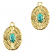 Stainless Steel - Rostfrei Stahl Anhänger Oval mit Naturstein Gold-turquoise