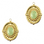 Stainless Steel - Rostfrei Stahl Anhänger Oval mit Naturstein Gold-honeydew green