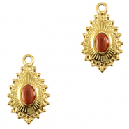 Stainless Steel - Rostfrei Stahl Anhänger Tropfen mit Naturstein Gold-grand canyon red