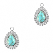 Stainless Steel - Rostfrei Stahl Anhänger Tropfen mit Naturstein Silver-turquoise