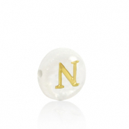 Muschel-Perlen Süßwasserperlmutt Buchstaben N Gold-white (Naturliche Farbe Muschel)