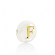 Muschel-Perlen Süßwasserperlmutt Buchstaben F Gold-white (Naturliche Farbe Muschel)