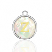 Stainless Steel - Rostfrei Stahl Anhänger 12mm shell initial Z White (Naturliche Farbe Muschel)-silver