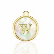 Stainless Steel - Rostfrei Stahl Anhänger 12mm shell initial W White (Naturliche Farbe Muschel)-gold