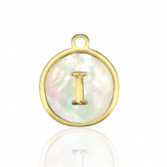 Stainless Steel - Rostfrei Stahl Anhänger 12mm shell initial I White (Naturliche Farbe Muschel)-gold