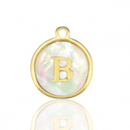 Stainless Steel - Rostfrei Stahl Anhänger 12mm shell initial B White (Naturliche Farbe Muschel)-gold