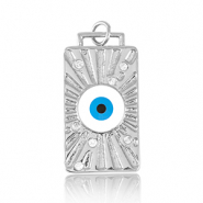 Brass TQ Metall Anhänger Rechteck mit Auge der Vorsehung Enamel Silver-blue white