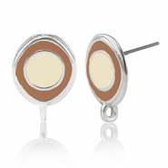 Metall Zubehör DQ Ohrringe mit Öse Antik silber-ivory white-brown (Nickelfrei)